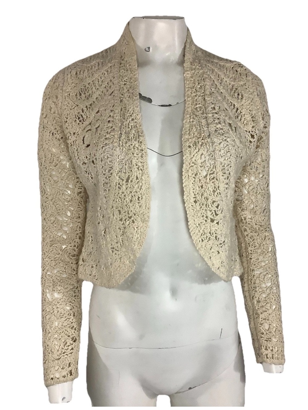 Anthropologie Sz S 100% Cotton Crop Open Knit Boho Western Cowgirl Cardigan